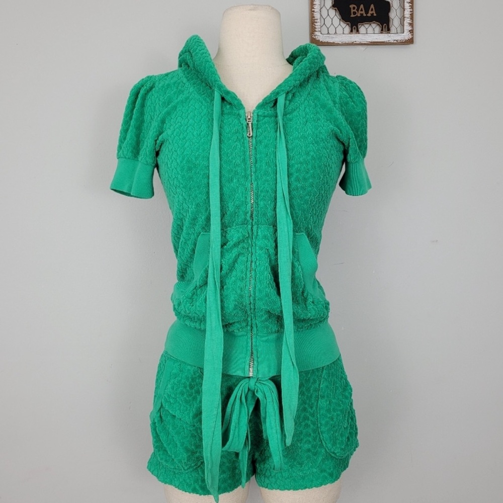 RARE VTG Juicy Couture 2 piece bright green hearts terrycloth cropped trackset - Picture 10 of 10